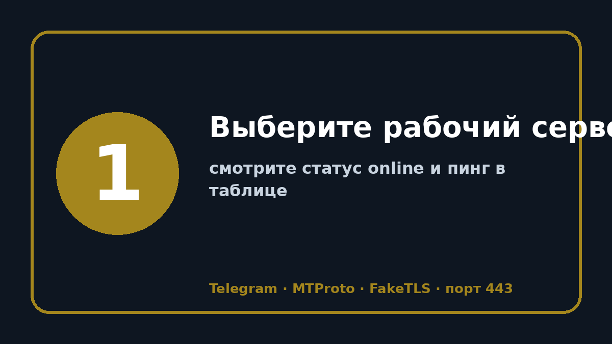 Телеграмм прокси: шаг 1 — Выберите рабочий сервер